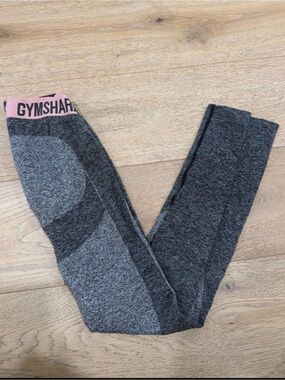 Gymshark Dark Gray Seamless Leggings with Pink Branded Waistband